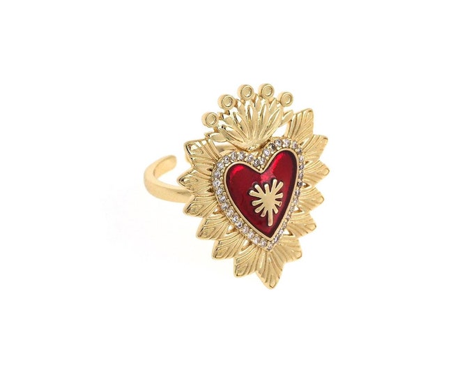 18K Gold Filled Open Ring,Gold Dainty Heart Ring,Enamel Heart Ring,Love Charm Rings Gift for Her