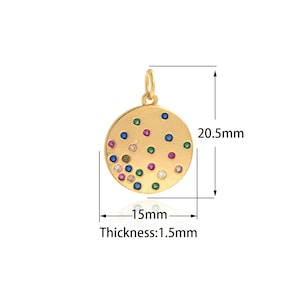 Gold Coin Pendant, 18K Gold Filled Round Charm, Micro Pave CZ Disc Charm, DIY Jewelry Supplies, 20.5x15x1.5mm