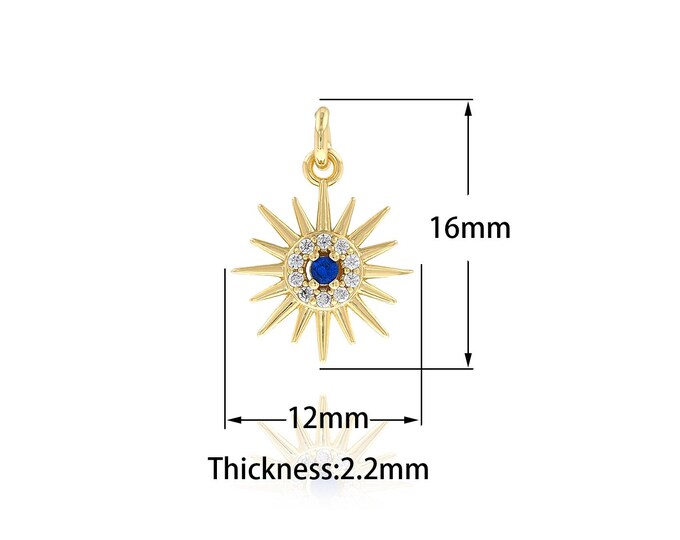 18K Gold Filled Devil Eye pendant,Gold Sun Eye Charms,Sun Charm Bracelet Necklace for DIY Jewelry Making Supply
