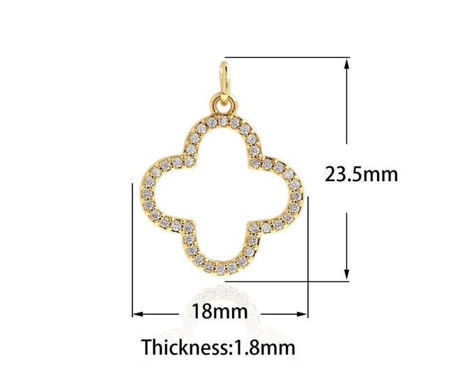 Flower Pendant, Micropavé CZ Plant Necklace, 18K Gold Filled Flower Charm, Plant Charm, DIY Jewelry Supplies,