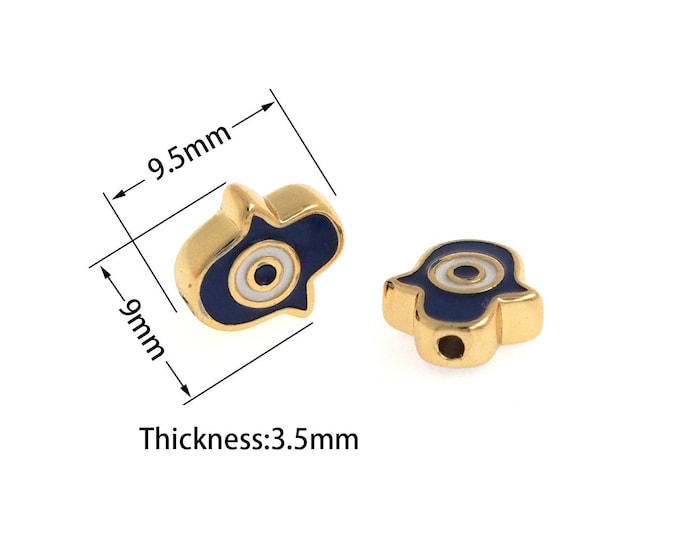 Gold Hand Spacer Beads, 18K Gold Filled Enamel Beads, Hamsa Spacer Beads, Enamel Charms, DIY Jewelry Supplies, 9.5x9x3.5mm