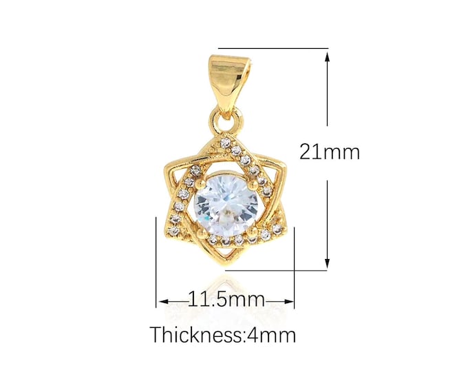 Hexagram Charm, 18K Gold Filled Star Pendant, Micro Pave CZ Hexagram Pendant, DIY Jewelry Supplies,21x11.5x4mm
