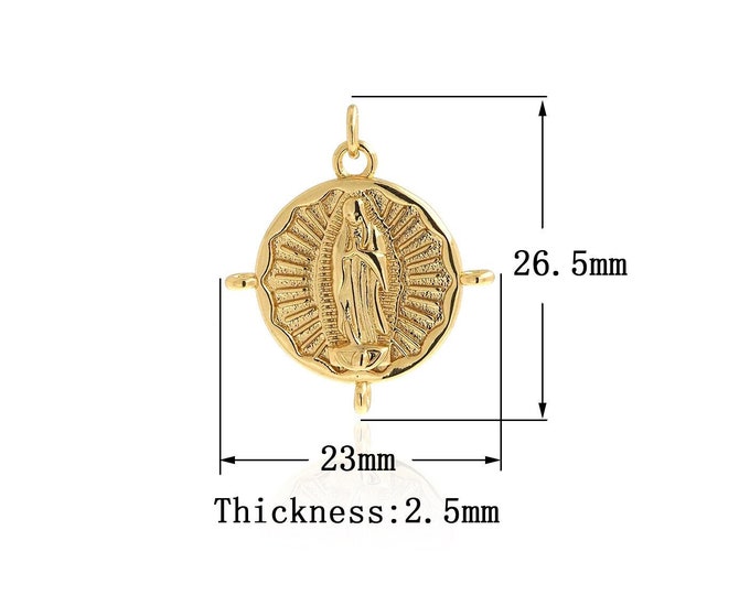 18K Gold Filled Virgin Mary Pendant,Gold Dainty CZ Religion Charms,Catholic Charm Bracelet Necklace for DIY Jewelry Supply,26.5x23x2.5mm
