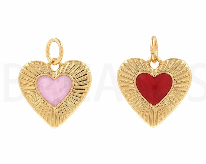 18K Gold Filled Enamel Charm, Love Necklace, Micropavé CZ Heart Charm, Enamel Heart Pendant, DIY Jewelry Supplies, 13.5x16x2mm