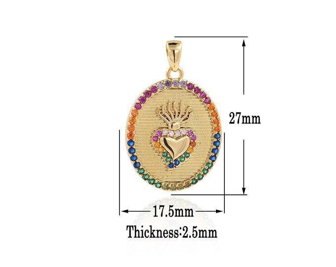 18K Gold Filled Heart Pendant,Gold Heart Charms,CZ Oval Charm Bracelet Necklace for DIY Jewelry Making Supply