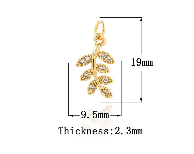18K Gold Filled Leaf Pendant,Gold Dainty CZ Leaf Charms,Leaf Charm Bracelet Necklace for DIY Jewelry Making Supply