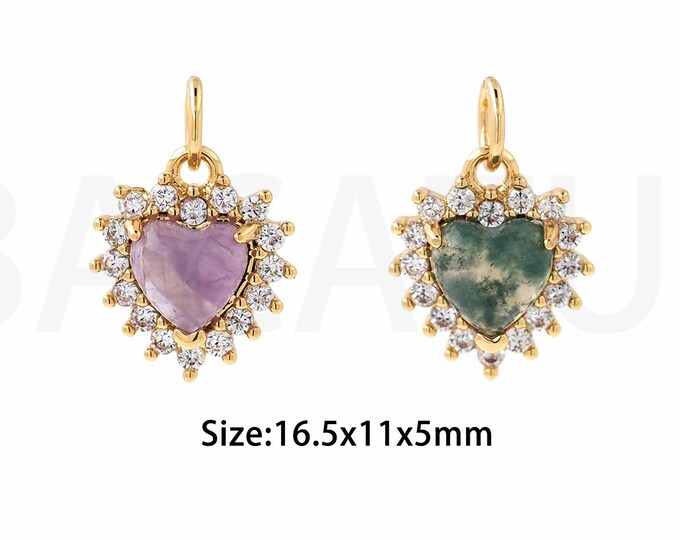 1PCS Agate Pendant, MicroPave CZ Heart Pendant,Heart Necklace, Heart-Shaped Jewelry,DIY Jewelry Making Supplies 16.5x11x5mm