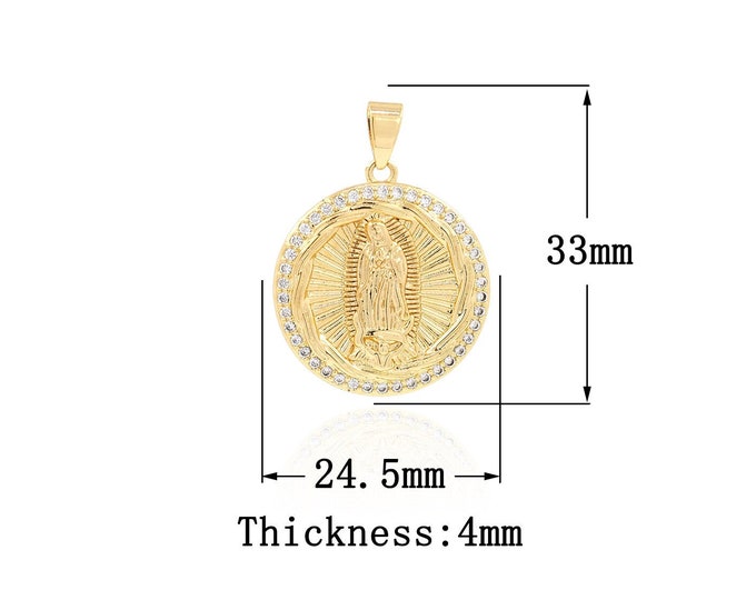 18K Gold Filled Virgin Mary Pendant,Gold Dainty CZ Religion Charms,Catholic Charm Bracelet Necklace for DIY Jewelry Making Supply