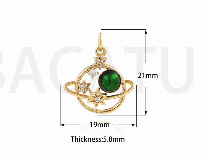 Micropavé CZ Crescent Pendant,Planet Charms,Saturn Pendant,Moon Necklace,18K Gold Filled Gemstone Pendant,DIY Jewelry Supplies,21x19x5.8mm