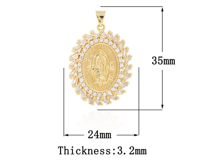 18K Gold Filled Virgin Mary Pendant,Gold Dainty Religion Charms,CZ Catholic Charm Bracelet Necklace for DIY Jewelry Making Supply