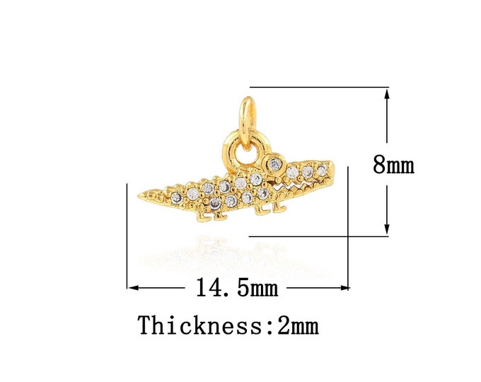 18K Gold Filled Crocodile Pendant,Gold Dainty CZ Crocodile Charms,Crocodile Charm Bracelet Necklace for DIY Jewelry Making Supply