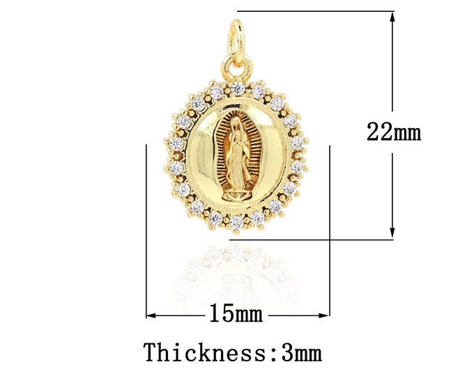 18K Gold Filled Virgin Mary Pendant,Gold Dainty Religion Charms,CZ Catholic Charm Bracelet Necklace for DIY Jewelry Making Supply