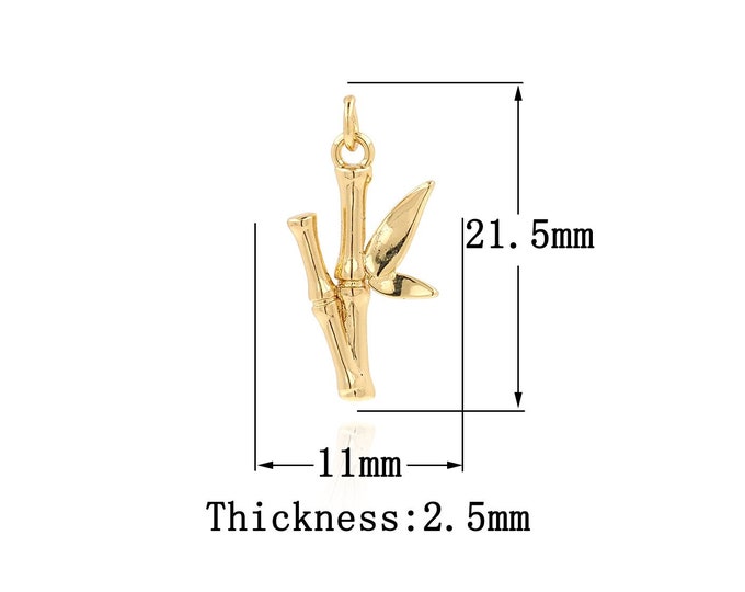 18K Gold Filled Bamboo Pendant, Gold Dainty Bamboo Charms,Simple pendant Bracelet Necklace for DIY Jewelry Making Supply