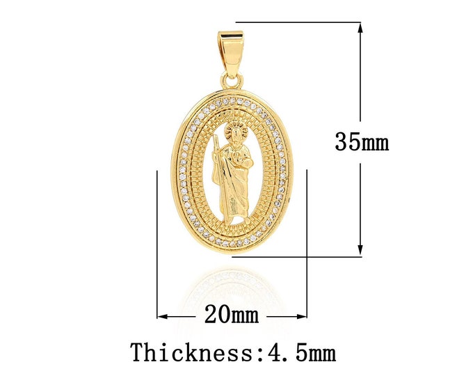 18K Gold Filled Saint Jude Pendant,Gold Dainty St.Juda Charms,CZ Religion Charm Bracelet Necklace for DIY Jewelry Making Supply