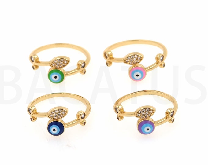 Eye Charm, 18K Gold Filled Enamel Eye Ring,Enamel Charm, Gold Open Ring, Adjustable Ring, Eye Ring, Thin Ring