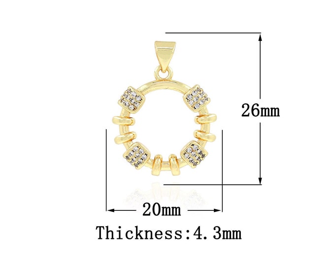 CZ Hollow Coin Pendant 18K Gold Filled Round Pendant Necklace Suitable for Bracelet, Necklace, Jewelry Making Supplies 26x20x14.3mm