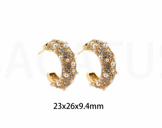 1 Pair,Pearl Earrings,Moon Earrings, Crescent Earrings, Gift for Her,18K Gold Filled Dainty Earrings, MicroPave Zircon Earrings,23x26x9.4mm
