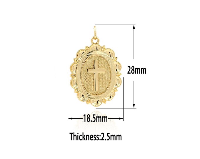 18K Gold Filled Crosss Pendant,Gold Christianity Charms,Oval Charm Bracelet Necklace for DIY Jewelry Making Supply