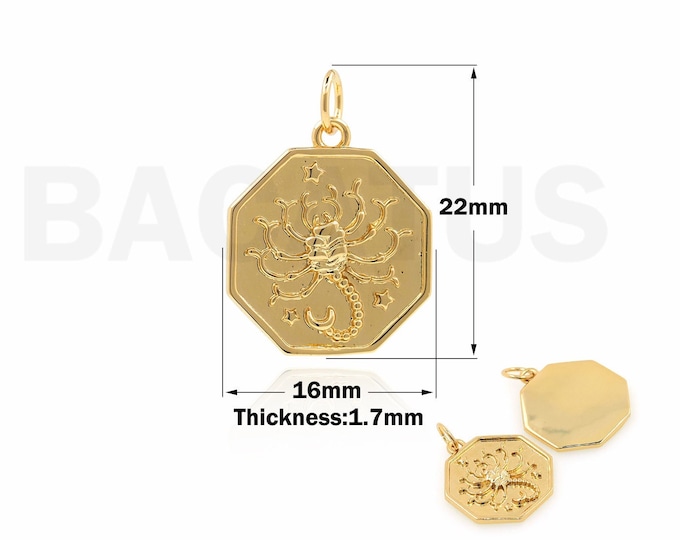 Scorpio Pendant, 18K Gold Filled Zodiac Necklace, Scorpio Charm, Micropavé CZ Scorpion Pendant, DIY Jewelry Supplies, 22x16x1.7mm