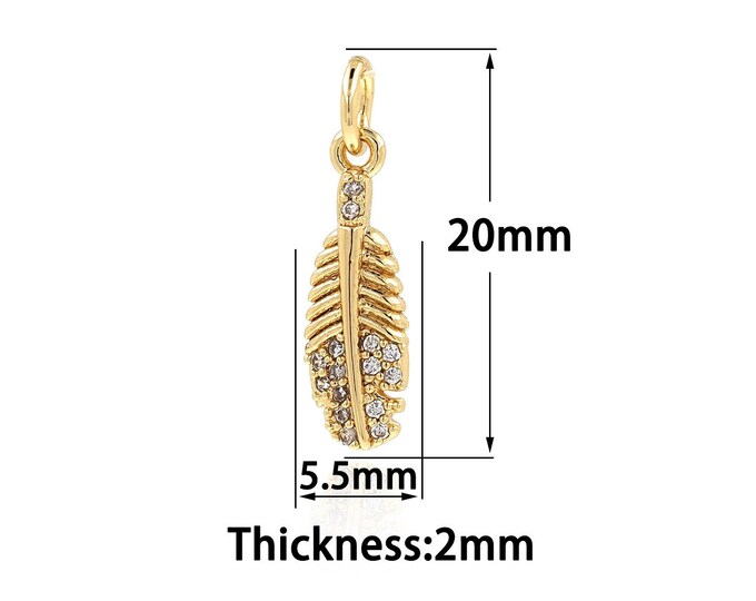 18K Gold Filled Leaf Pendant,Gold Dainty CZ Leaf Charms,Simple Charm Bracelet Necklace for DIY Jewelry Making Supply