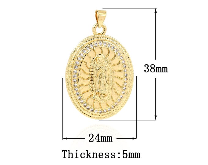 18K Gold Filled Virgin Mary Pendant,Gold Dainty Religion Charms,CZ Catholic Charm Bracelet Necklace for DIY Jewelry Making Supply