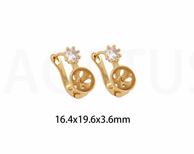 Earring Accessories,18K Gold Filled Top Bead Earrings,Handmade Earrings,Micropavé CZ Square Earrings,Gift For Her,16.4x19.6x3.6mm
