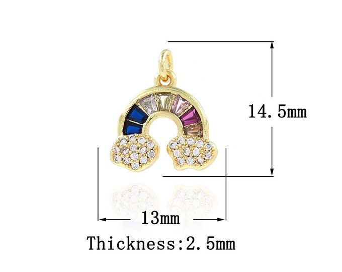 18K Gold Filled Rainbow Pendant,Gold Dainty CZ Rainbow Charms,Rainbow Charm Bracelet Necklace for DIY Jewelry Making Supply