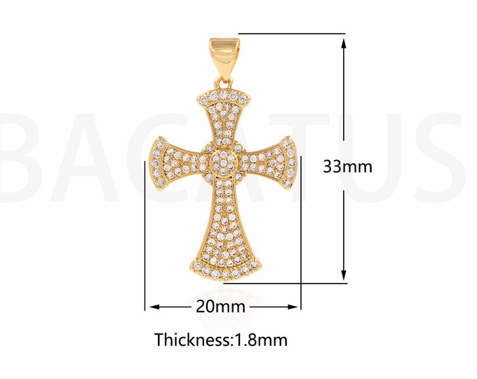 Cross Pendant,18K Gold Filled Religious Charms, Christian Charms, Micropavé CZ Christian Necklace, DIY Jewelry Supplies, 20x33x1.8mm