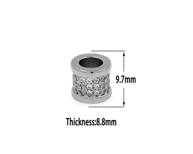 Silver Barrel Spacer Beads Charms,Silver Tube Beads,CZ Large Hole Spacer Beads Bracelet Necklace for DIY Jewelry Making Supply