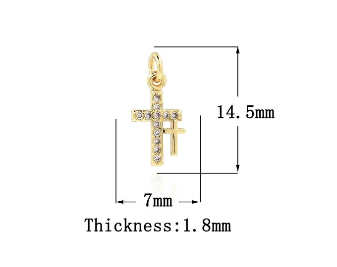 18K Gold Filled Cross Pendant,Gold Dainty Religion Charms,CZ Christian Charm Bracelet Necklace for DIY Jewelry Making Supply