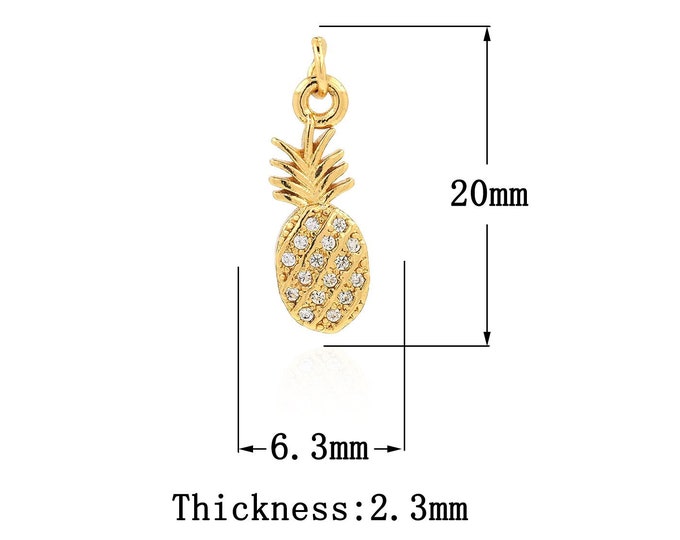 18K Gold Filled CZ Pineapple Pendant,Gold Dainty Pineapple Charms,Pineapple Charm Bracelet Necklace for DIY Jewelry Making Supply