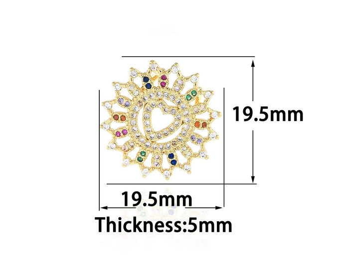 18K Gold Filled Sun Pendant,Gold Dainty Heart Charms,CZ Sun Charm Bracelet Necklace for DIY Jewelry Making Supply