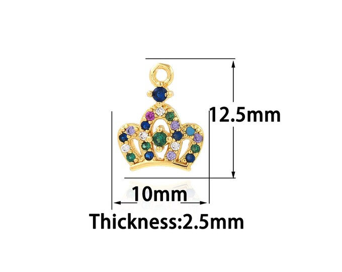 Crown Pendant,Micropavé CZ Simple Charm,18K Gold Filled Dainty Crown Charms,Bracelet Necklace for DIY Jewelry Making Supply,10x12.5x2.5mm