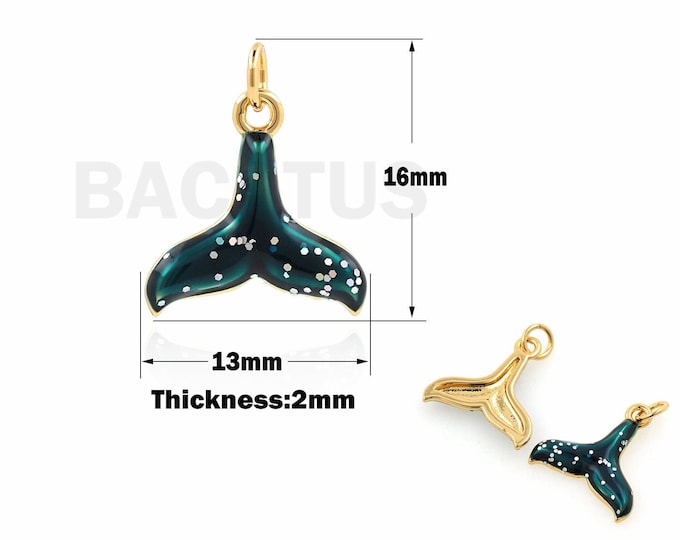18K Gold Filled Fish Tail Pendant, Whale Tail Necklace, Enamel Charm, Marine Animal Necklace,Marine Charm,DIY Jewelry Accessories, 16x13x2mm