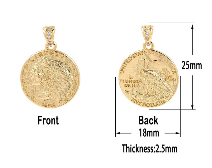 18K Gold Filled Coin Pendant,Gold  Dainty Charms, Minimalist  Charm Bracelet Necklace for DIY Jewelry Making Supply