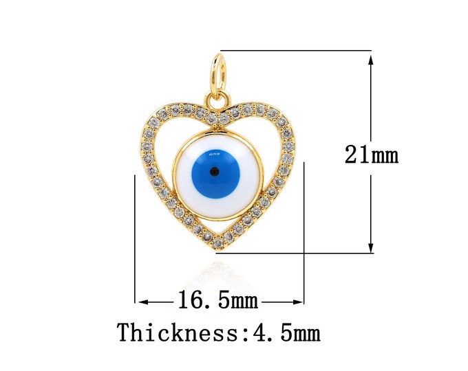 18K Gold Filled Devil eye pendant,Gold Dainty Heart Charms,Eye Charm Bracelet Necklace for DIY Jewelry Making Supply