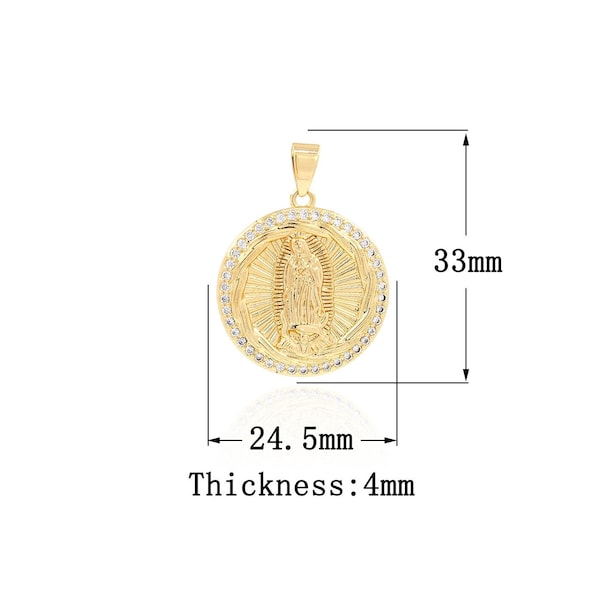 18K Gold Filled Virgin Mary Pendant,Gold Dainty CZ Religion Charms,Catholic Charm Bracelet Necklace for DIY Jewelry Making Supply