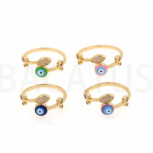 Eye Charm, 18K Gold Filled Enamel Eye Ring,Enamel Charm, Gold Open Ring, Adjustable Ring, Eye Ring, Thin Ring