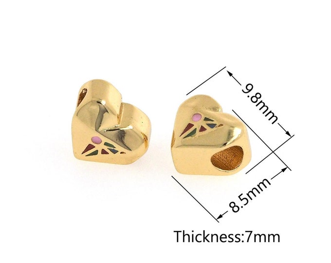18K Gold Filled Heart Spacer Beads, Enamel Heart Spacer Beads, Heart Spacer Beads, Heart-Shaped Pendants,DIY Jewelry Supplies