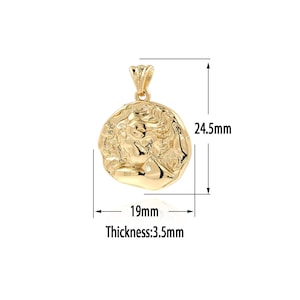 18K Gold Filled Coin Pendant,Gold  Dainty Relief Charms, Round Charm Bracelet Necklace for DIY Jewelry Making Supply