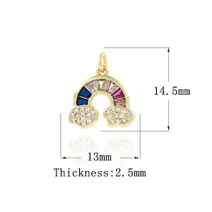 18K Gold Filled Rainbow Pendant,Gold Dainty CZ Rainbow Charms,Rainbow Charm Bracelet Necklace for DIY Jewelry Making Supply