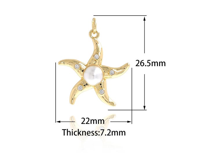 Starfish Pendant Beach Charms,Pearl Starfish Necklace,18K Gold Filled Beach Jewelry, Starfish Jewelry,DIY Jewelry Supplies