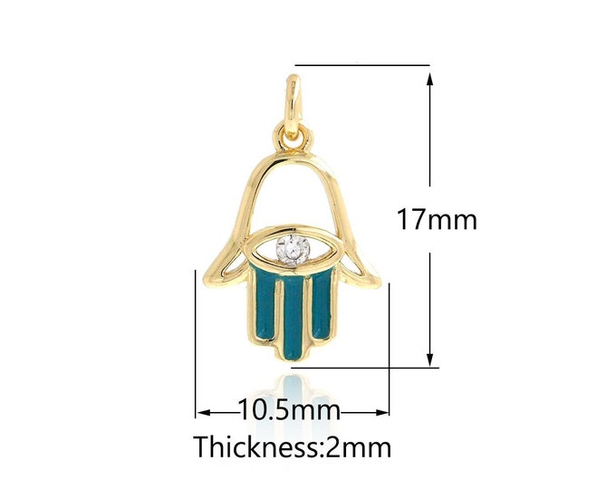 18K Gold Filled Hamsa Pendant,Gold Dainty Fatima Charms,CZ Devil Eye Charm Bracelet Necklace for DIY Jewelry Making Supply