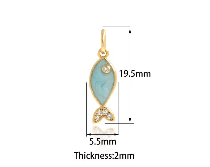 18K Gold Filled Fish Pendant,Micropavé CZ Fish Necklace,Marine Animal Necklace,Enamel Charm,DIY Jewelry Supplies,19.5x5.5x2mm