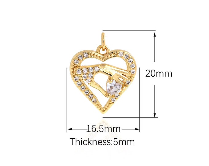18K Gold Filled Hand Pendant,Gold Dainty Heart Charms,Hand Charm Bracelet Necklace for DIY Jewelry Making Supply