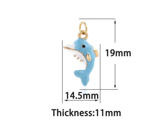 18K Gold Filled Ornamental Fish Pendant,Gold Dainty Enamel Dolphin Charms Bracelet Necklace,Suitable for DIY Jewelry Making Supply
