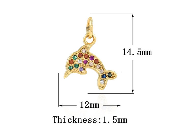 18K Gold Filled Dolphin Pendant,Gold Dainty CZ Dolphin Charms,Dolphin Charm Bracelet Necklace for DIY Jewelry Making Supply