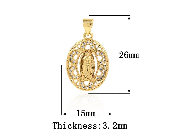 18K Gold Filled CZ Virgin Mary Pendant,Gold Dainty Religion Charms,Catholic Charm Bracelet Necklace for DIY Jewelry Making Supply