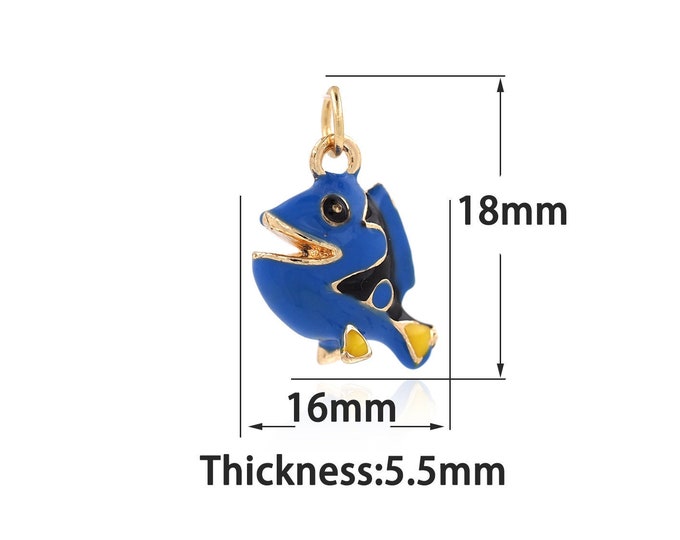 18K Gold Filled Ornamental Fish Pendant,Gold Dainty Enamel Tropical fish Charms Bracelet Necklace,Suitable for DIY Jewelry Making Supply