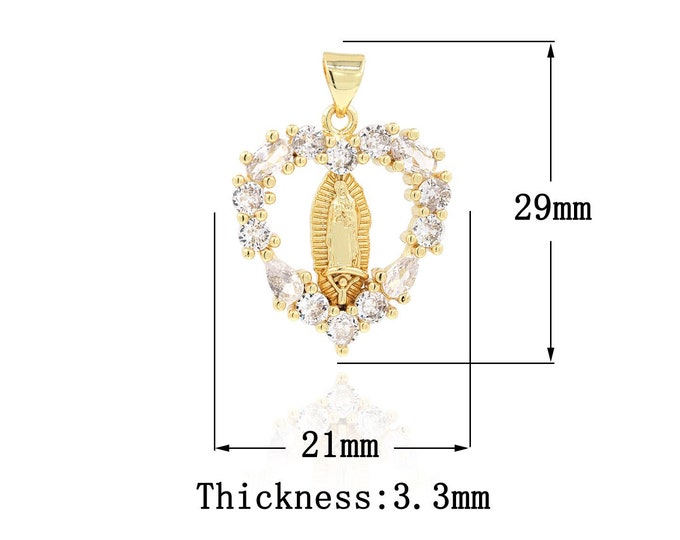 18K Gold Filled CZ Virgin Mary Pendant,Gold Dainty Religion Charms,Catholic Charm Bracelet Necklace for DIY Jewelry Making Supply